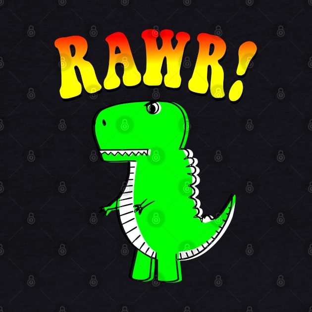 Cute T-Rex Dino Retro Groovy Text by Braznyc